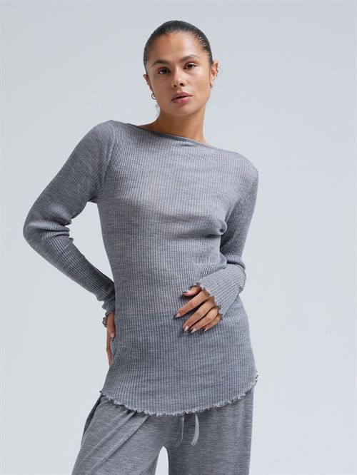 SEAMLESS BASIC ELEGANT ONE SIZE MERINO WOOL BLOUSE GREY MELANGE